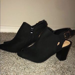 Black, peep toe booties
